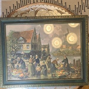 Charming Village Scene Art Print with Green Frame